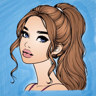 realistic girl with a ponytail on her hair and lips