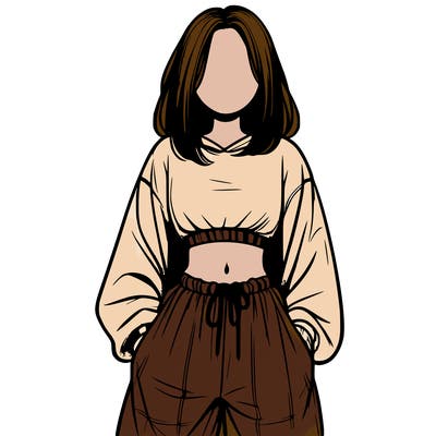realistic girl faceless with baggy pants and a crop top