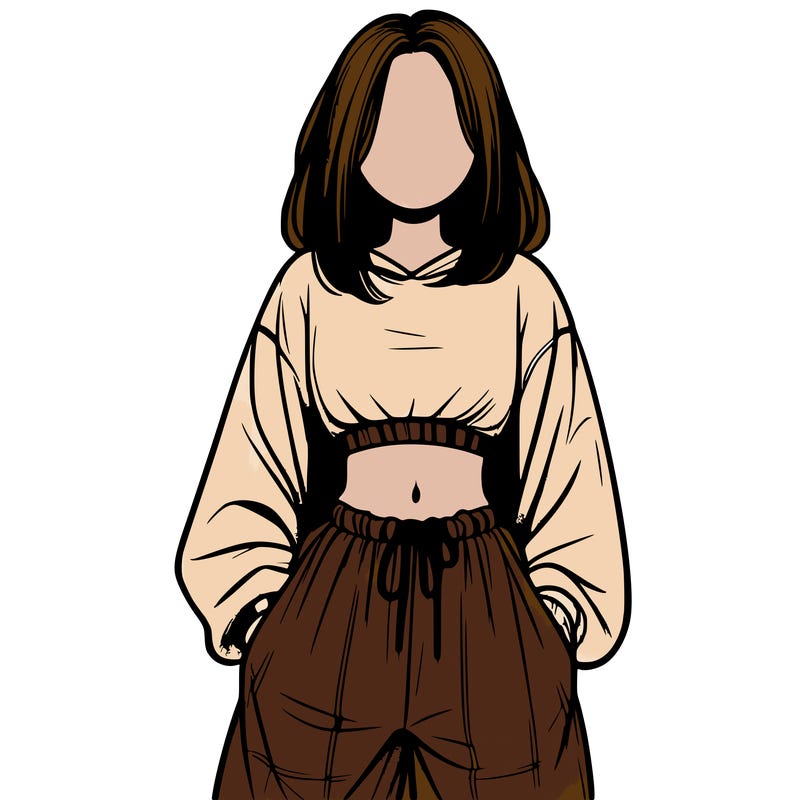 realistic girl faceless with baggy pants and a crop top