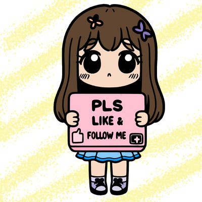 girl holding a sign that says pls like and follow me