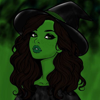 realistic witch girl with wavy hair and lips