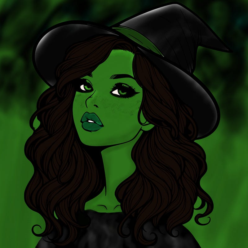 realistic witch girl with wavy hair and lips