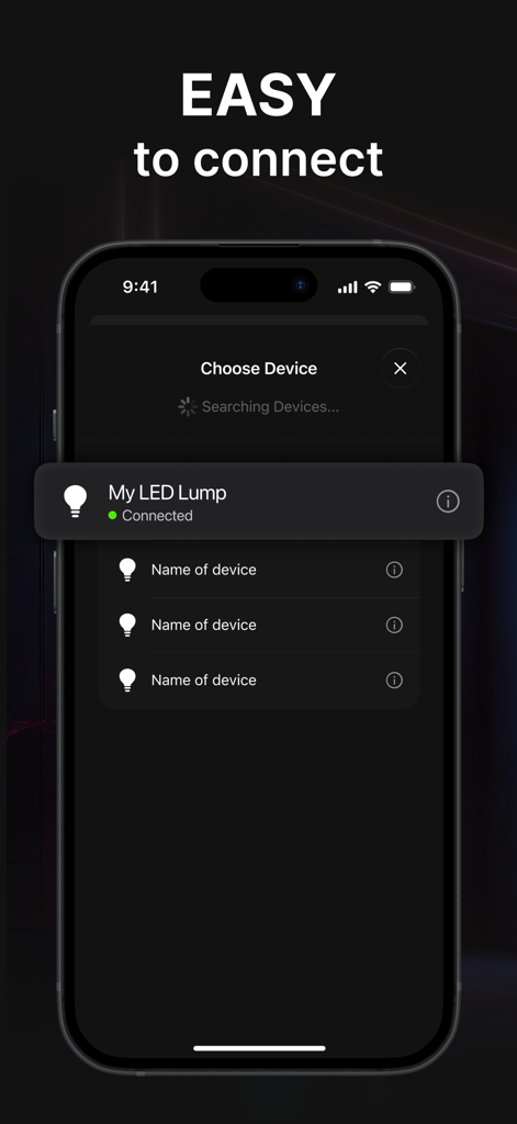 Smartphone screen displaying the device connection page of the Remote LED and Light Controller app.