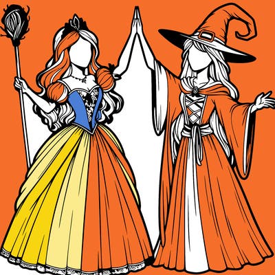 detailed realistic split of a princess and a witch