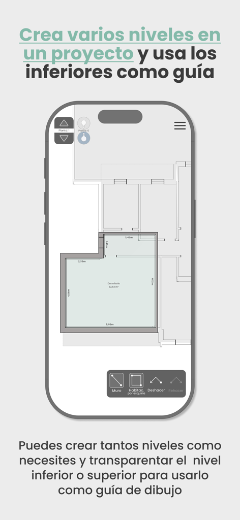 di-mo - Dimo app interface for creating multiple floor plan levels using transparent guide layers