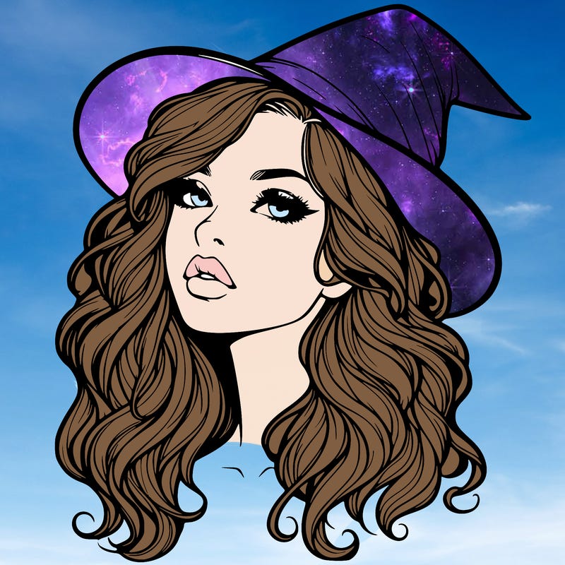 realistic witch girl with wavy hair and lips