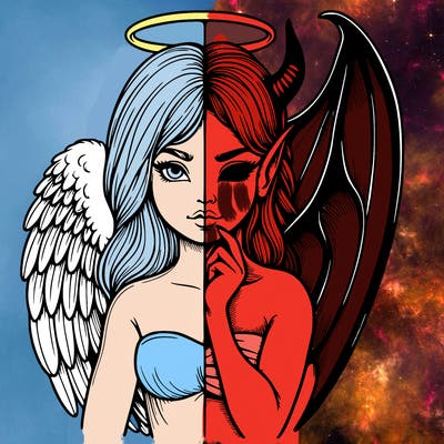 realistic angel half demon