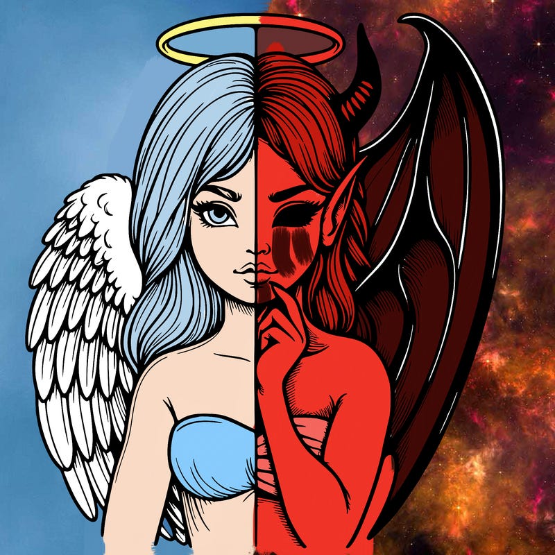 realistic angel half demon