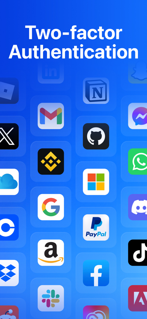 Suporte de autenticação de dois fatores para múltiplas contas online, incluindo aplicativos de mídia social e finanças