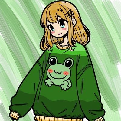 girl wearing frogging sweatshirt
