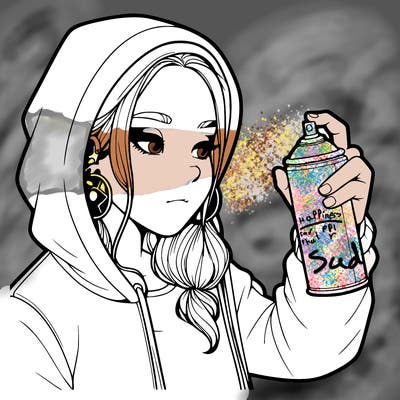 a realistic girl, spray painting