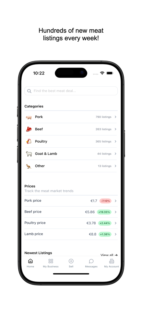 MeatBorsa - B2B Marketplace - MeatBorsa B2B marketplace showing meat categories and price trends