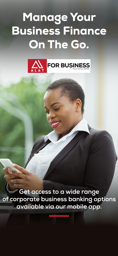 ALAT FOR BUSINESS - A business professional using the ALAT FOR BUSINESS mobile app for corporate banking