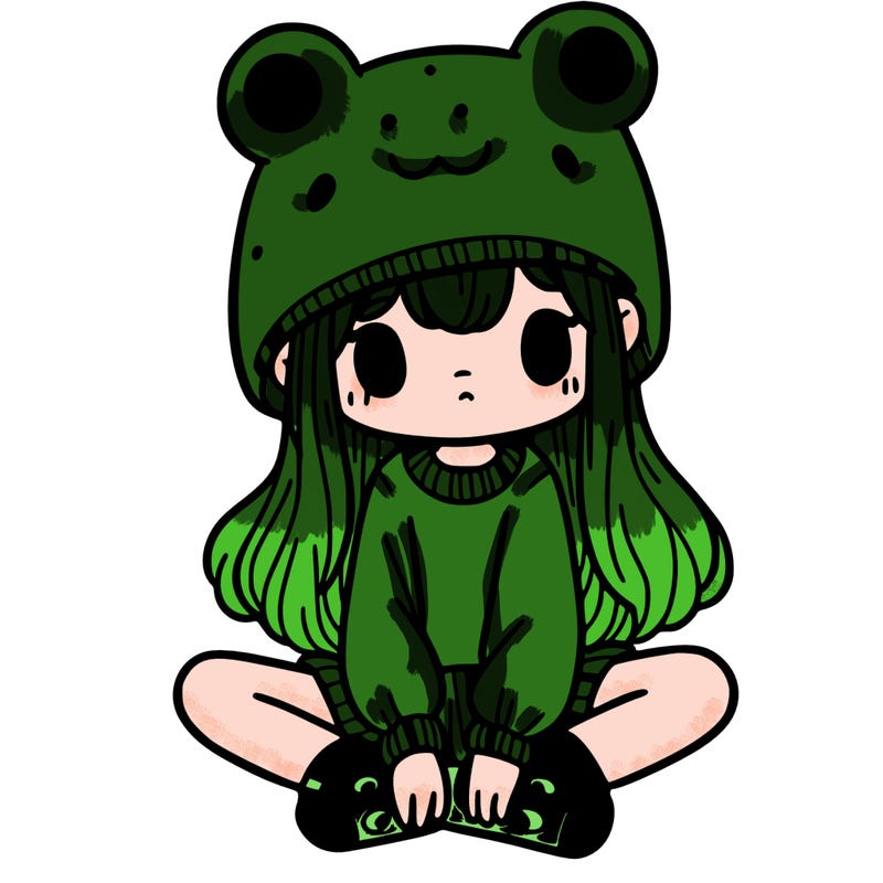 a girl wearing a frog hat and some frog socks