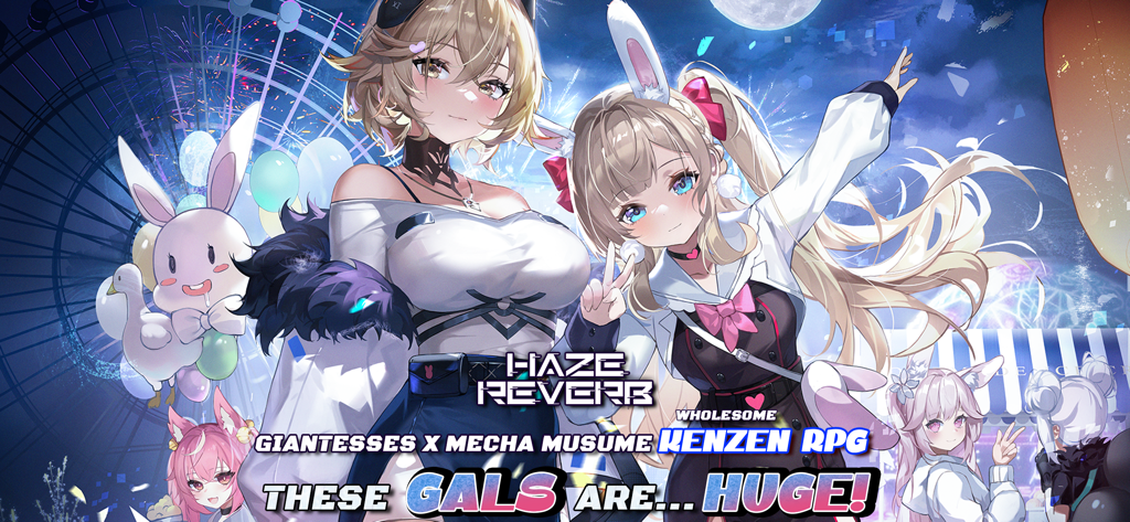 Haze Reverb - Promotional artwork for Haze Reverb featuring giant anime girls at a night carnival