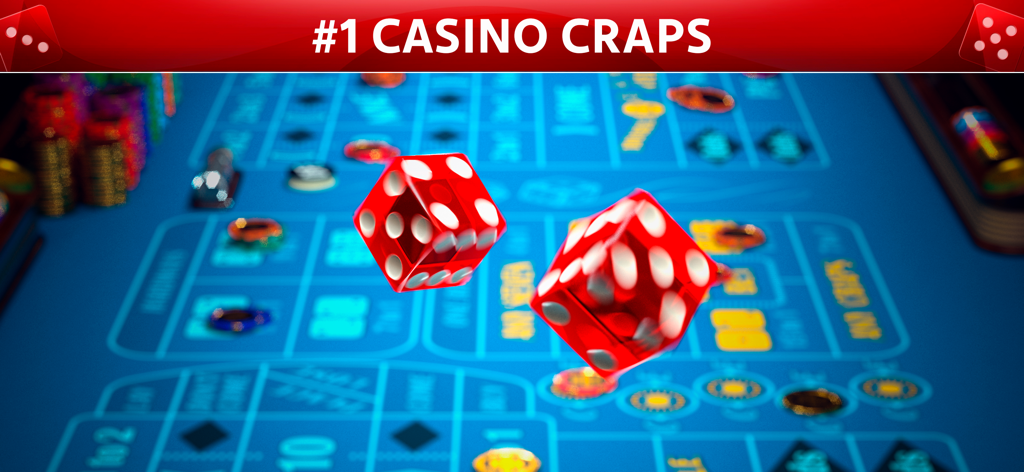 Vegas Craps by Pokerist - Dados vermelhos rolando em uma mesa de craps azul de cassino com fichas e layout de apostas
