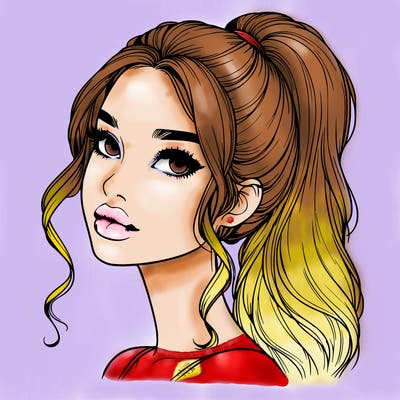 realistic girl with a ponytail on her hair and lips