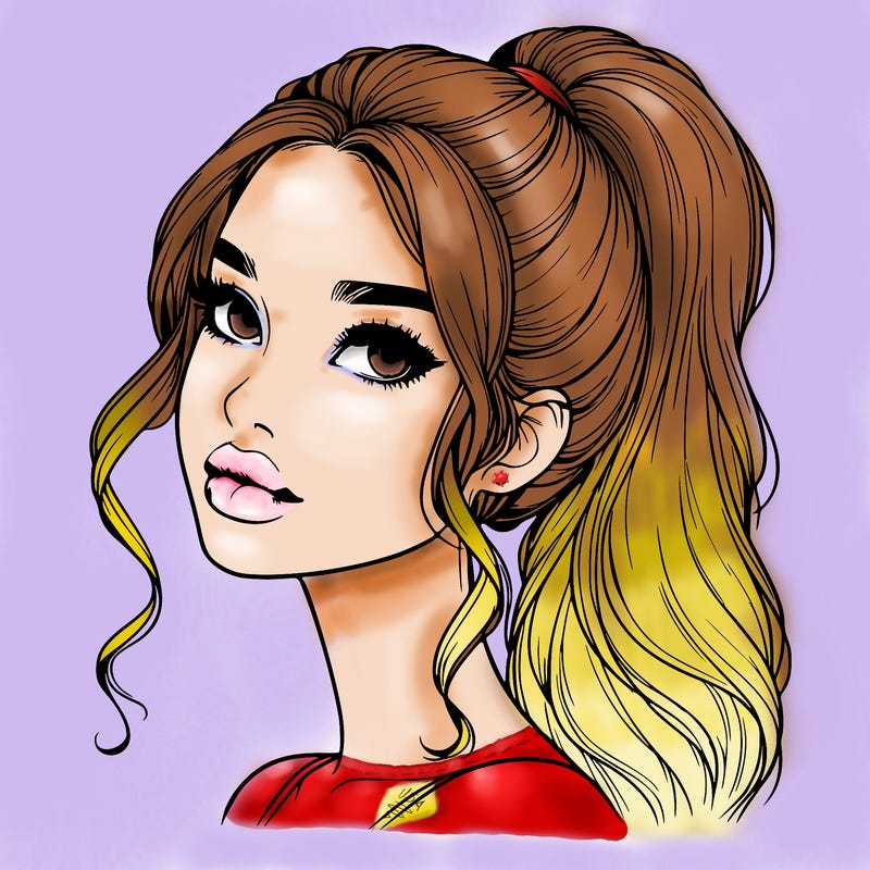realistic girl with a ponytail on her hair and lips