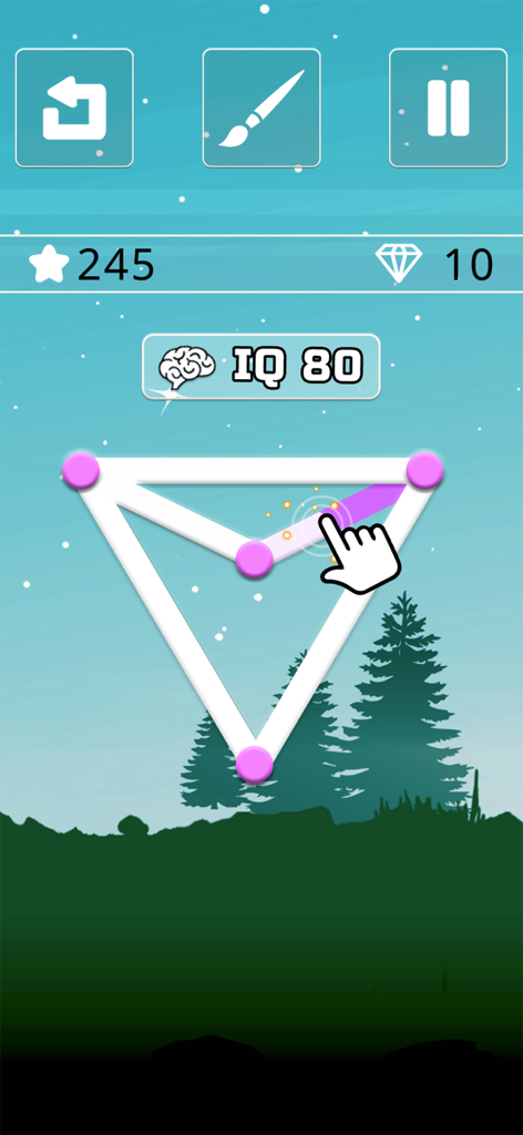 One line only : dot to dot - A player connecting pink dots to solve a geometric shape puzzle in the One line only brain training app