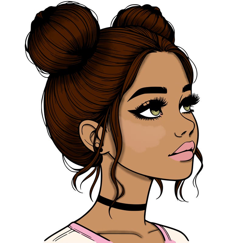 realistic girl with buns on the top of her head