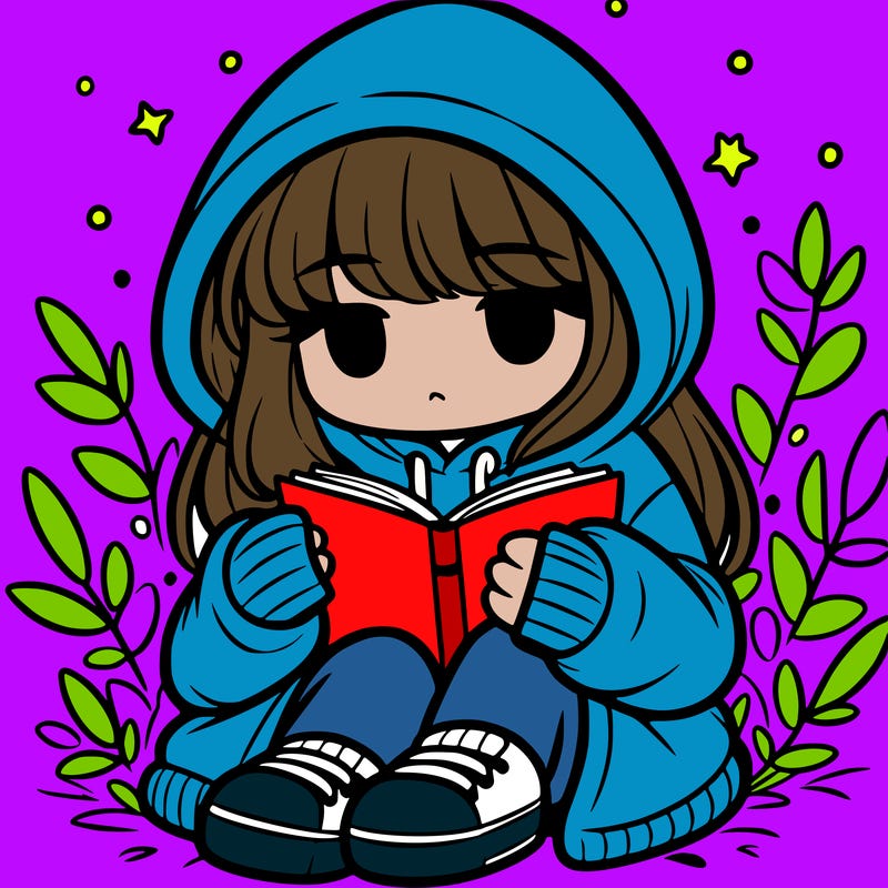 girl in oversized hoodie reading a book