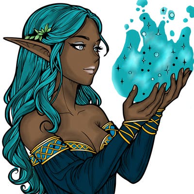 realistic elf girl doing magic
