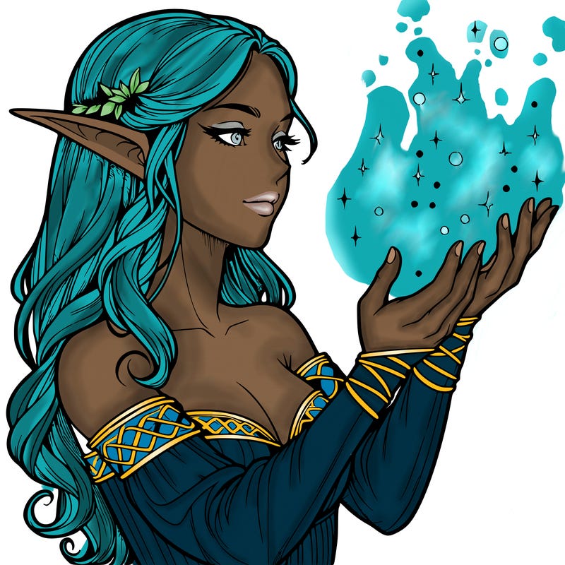 realistic elf girl doing magic