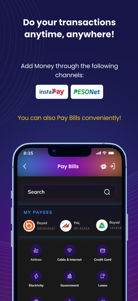 UNO Digital Bank - A mobile phone screen showing the UNO Digital Bank bill payment interface with various service categories
