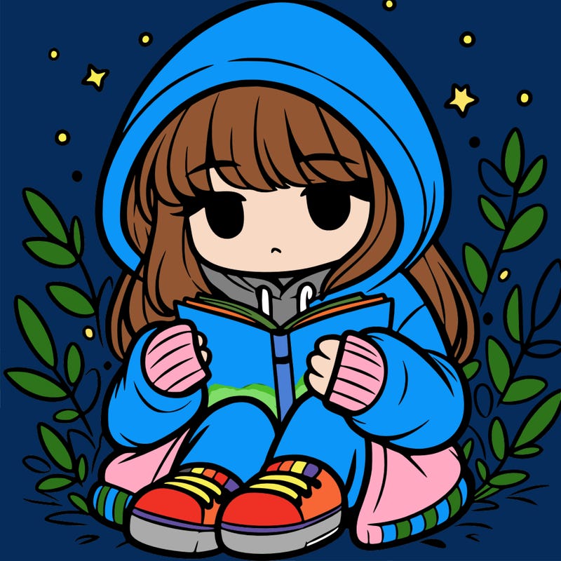 girl in oversized hoodie reading a book