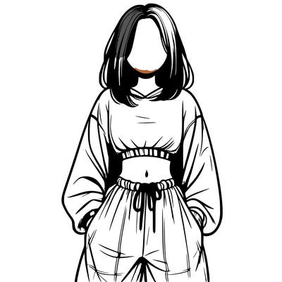 realistic girl faceless with baggy pants and a crop top