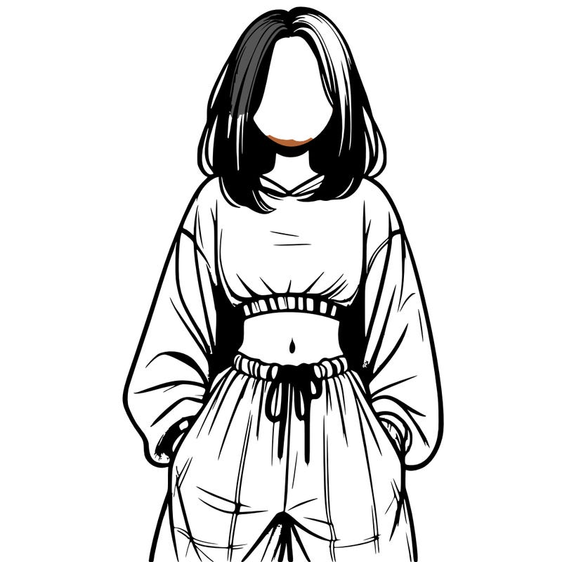 realistic girl faceless with baggy pants and a crop top