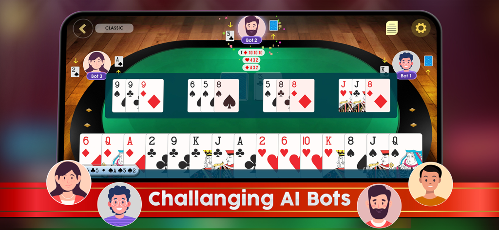 Marriage Cards Game - Marriage card game gameplay screen featuring challenging AI bots