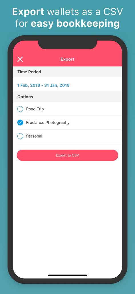 Export wallets as CSV for easy bookkeeping