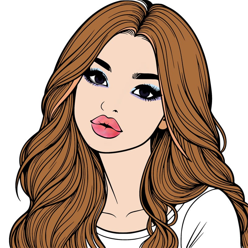 realistic girl with hair on her hair and lips
