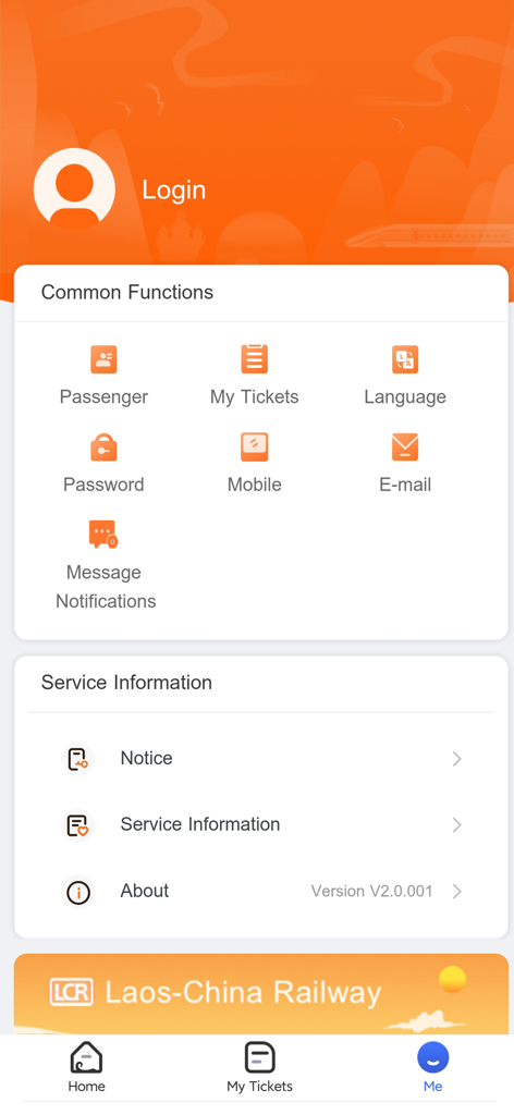 LCR Ticket - User profile section of the LCR Ticket app showing account settings and service information