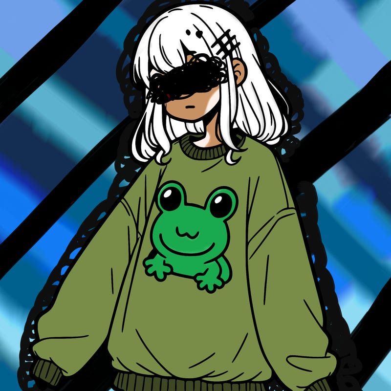 girl wearing frogging sweatshirt