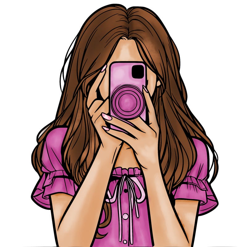 a realistic girl holding her phone taking pictures