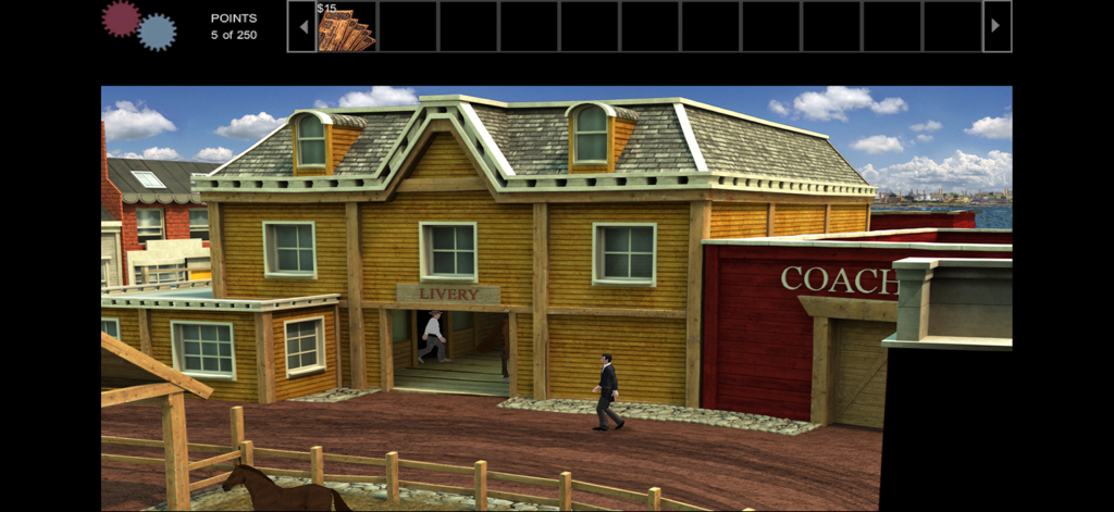 Gold Rush! Anniversary HD - Gameplay screenshot of Gold Rush! Anniversary HD showing the livery stable and character movement.