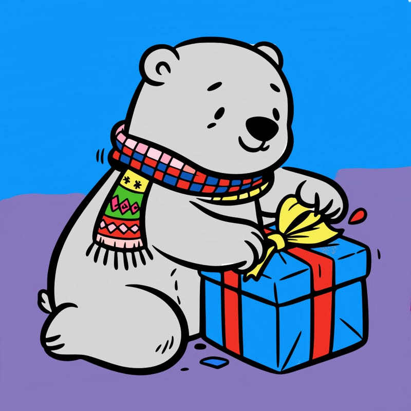 polar bear wrapping a present