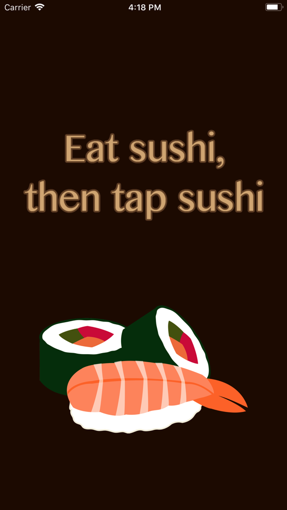 Sushi Count app instruction screen showing text Eat sushi, then tap sushi with sushi illustrations