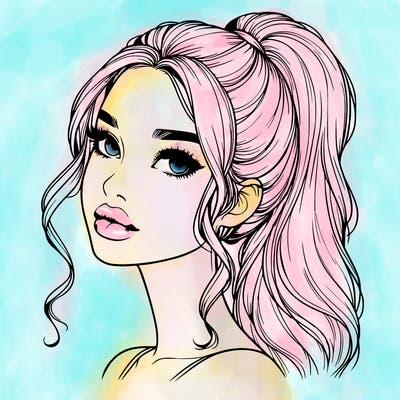 realistic girl with a ponytail on her hair and lips