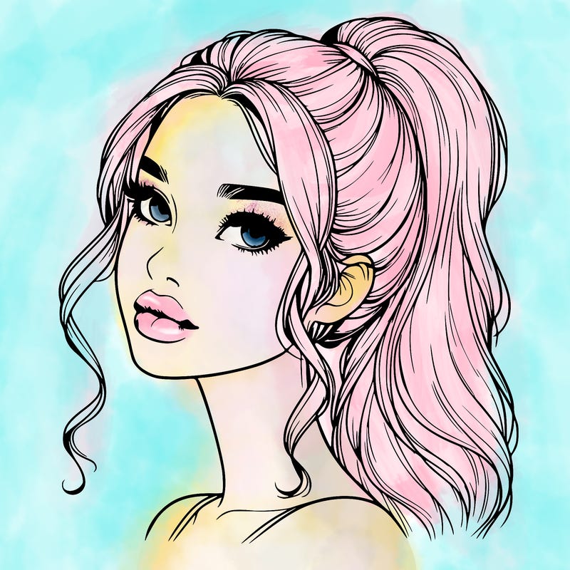 realistic girl with a ponytail on her hair and lips