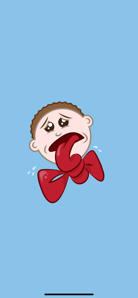 Video Tongue Twister - Personaje de dibujos animados con la lengua atada en un lazo rojo, representando un trabalenguas.