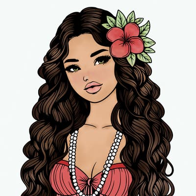 realistic beautiful hawaiian woman,long dress,haku lei, lips