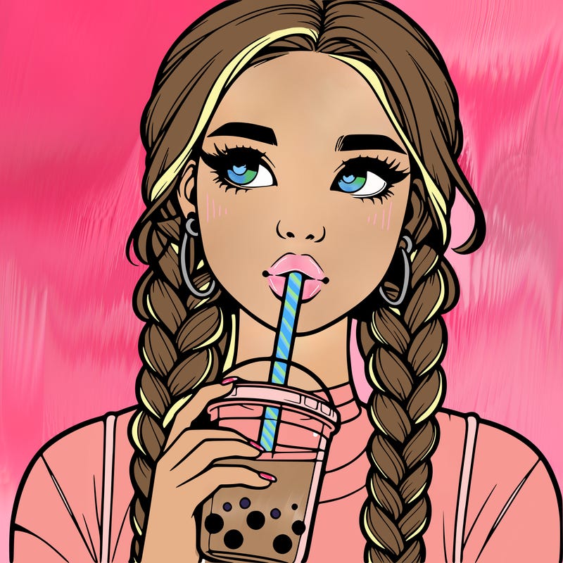 realistic girl with braided hair drinking boba