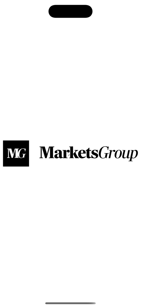 Markets Group - Markets Group logo on a white startup screen for the mobile application