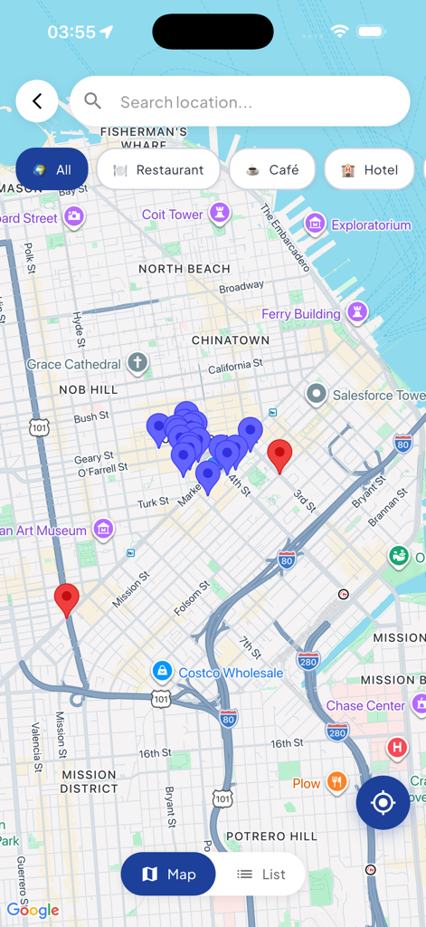 JABB Mobile - JABB Mobile map interface showing mystery shopping locations and task pins