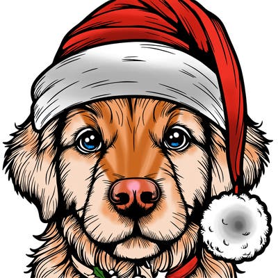 realistic dog with a christmas hat