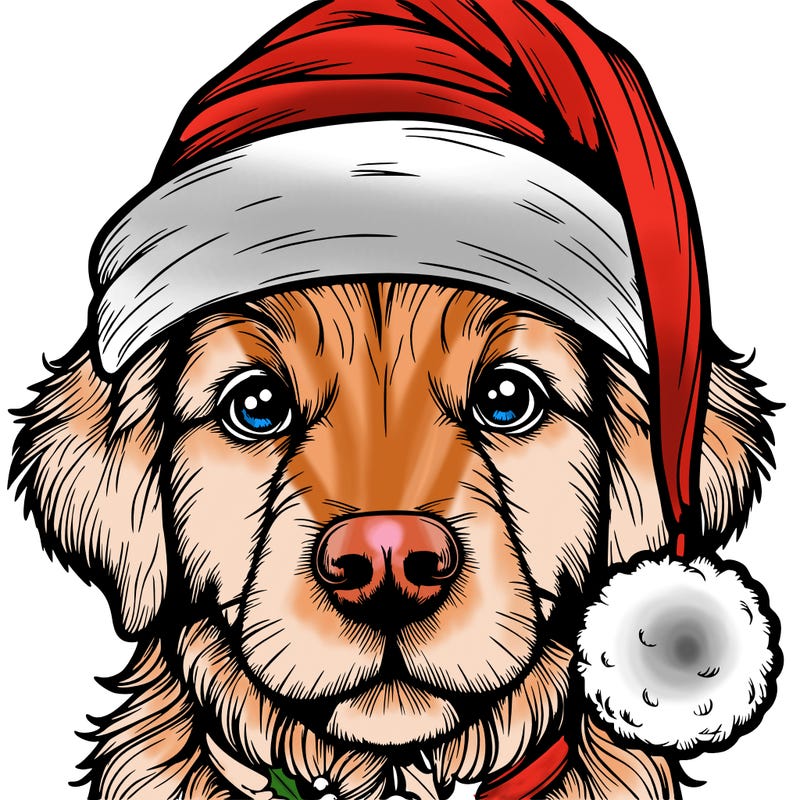 realistic dog with a christmas hat