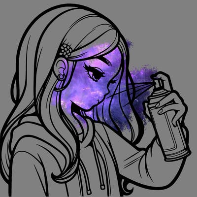 a realistic girl spray painting